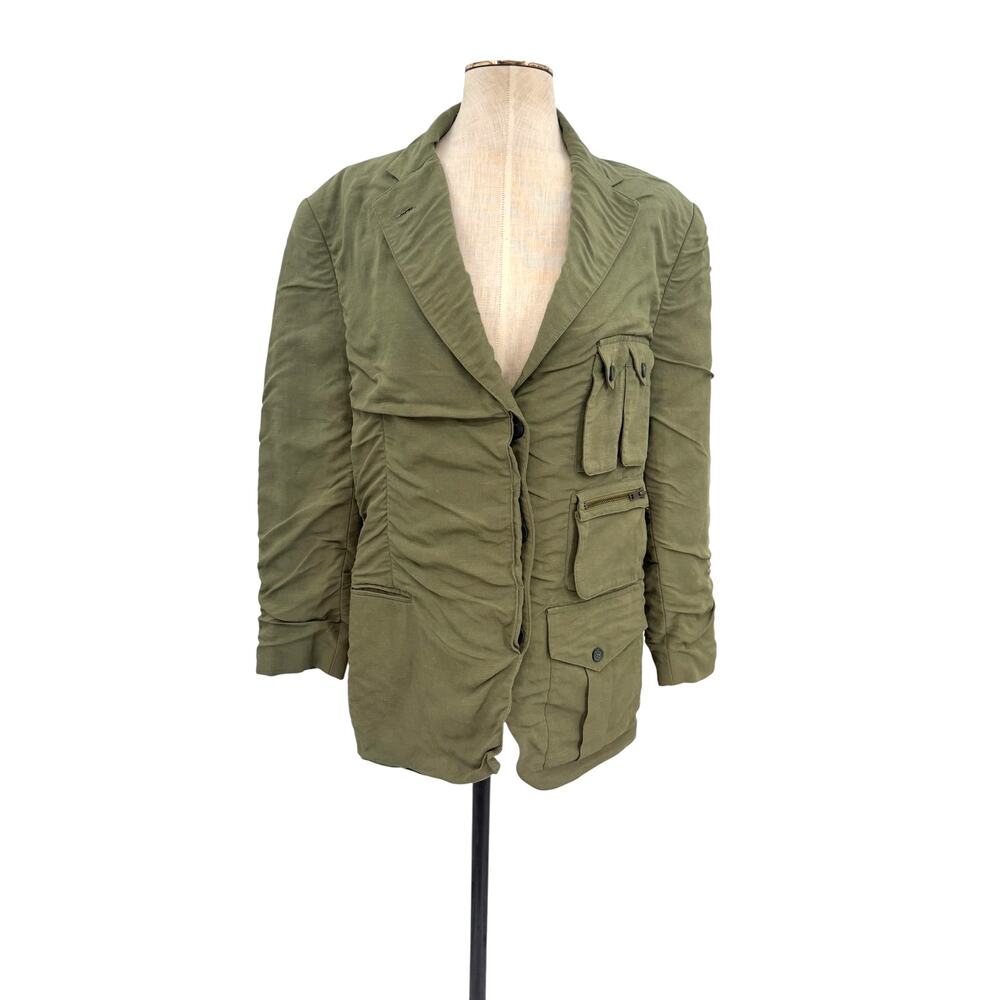 SMYTHE Surplus Utility Blazer Army Green Cargo Pocket Linen Lyocell Jacket Small